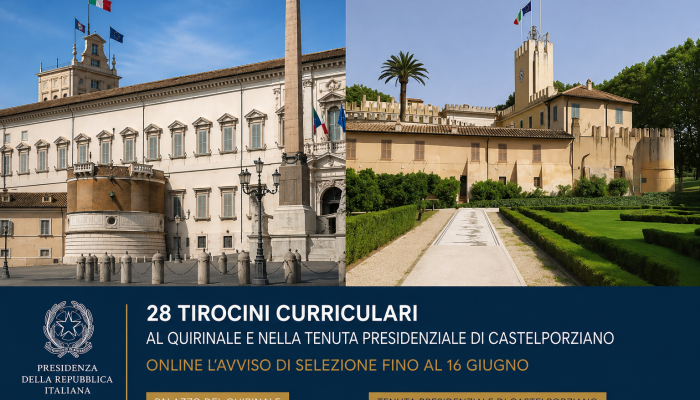 Al via 28 tirocini curriculari al Quirinale e a Castelporziano