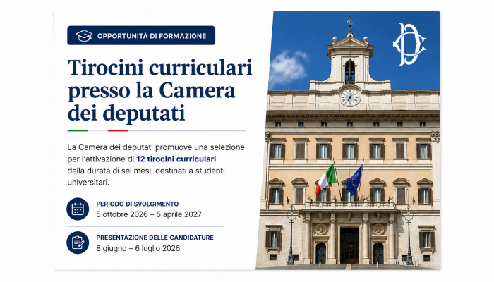 Selezione per 12 tirocini curriculari presso la Camera dei deputati
