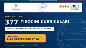 377 tirocini curriculari presso le sedi diplomatiche e culturali del MAECI
