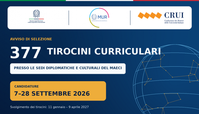377 tirocini curriculari presso le sedi diplomatiche e culturali del MAECI